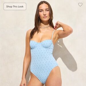 NWT J Crew Eyelet Balconette Underwire One Piece Swimsuit in Calm Blue